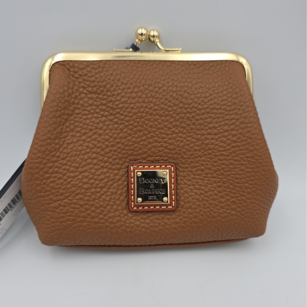 Dooney Bourke Caramel Pebble Leather Kiss Lock Coin/Card Pouch
